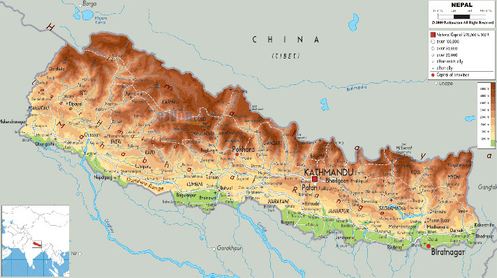 Nepal physical map